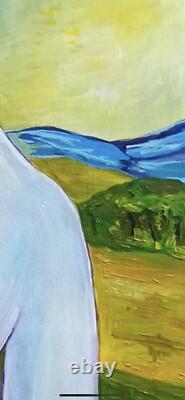 Tableau ancien huile sur toile femme nu de dos paysage fauvisme signé + certifi