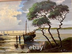 Tableau ancien huile sur toile marine Le Tallec Côte Normande