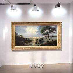 Tableau ancien huile sur toile marine Le Tallec Côte Normande