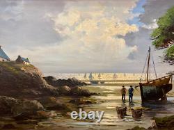 Tableau ancien huile sur toile marine Le Tallec Côte Normande