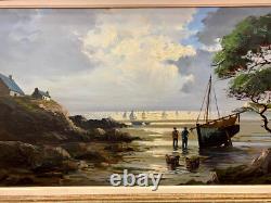 Tableau ancien huile sur toile marine Le Tallec Côte Normande