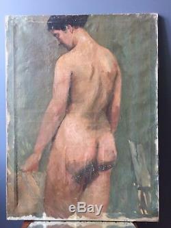 Tableau ancien huile sur toile nu féminin circa 1940-1950 benezit auction