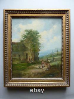 Tableau ancien, huile sur toile, paysage animé, signé A Vickers, XIXème
