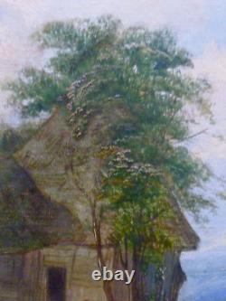 Tableau ancien, huile sur toile, paysage animé, signé A Vickers, XIXème