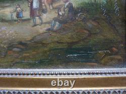 Tableau ancien, huile sur toile, paysage animé, signé A Vickers, XIXème