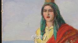 Tableau ancien huile sur toile porteuse d'eau au Châle Rouge portugal