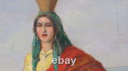 Tableau ancien huile sur toile porteuse d'eau au Châle Rouge portugal