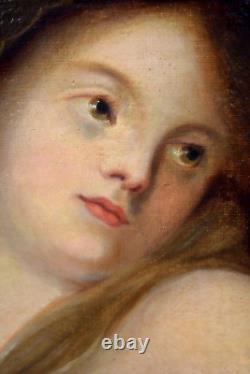 Tableau ancien huile sur toile portrait de fille dénudée Greuze fin XVIIIème