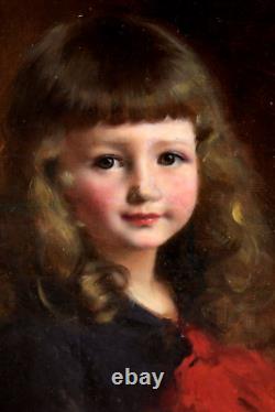 Tableau ancien huile sur toile portrait de jeune fille début XIXème