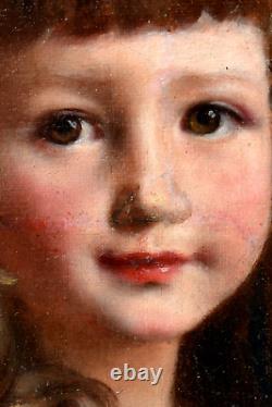 Tableau ancien huile sur toile portrait de jeune fille début XIXème