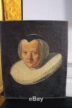 Tableau ancien huile sur toile portrait de vieille femme