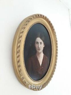Tableau ancien huile sur toile portrait femme signé Danguien Paris