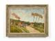 Tableau ancien huile sur toile roulottes chevaux sign&eacute; Popinot