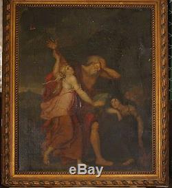 Tableau ancien, huile sur toile, scène biblique