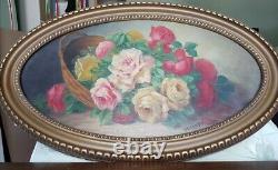 Tableau ancien, huile sur toile signé MASCAREY nature morte roses