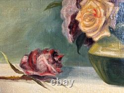 Tableau ancien huile sur toile signé, nature morte représentant un bouquet