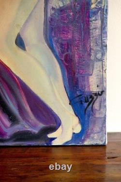 Tableau ancien huile sur toile signé nu féminin Antique oil painting on canvas