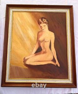 Tableau ancien huile sur toile signé portrait de femme nue