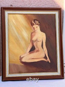 Tableau ancien huile sur toile signé portrait de femme nue