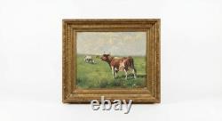 Tableau ancien huile sur toile vaches au pré signé de Lavigne