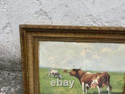 Tableau ancien huile sur toile vaches au pré signé de Lavigne