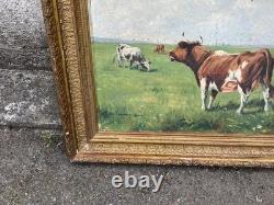 Tableau ancien huile sur toile vaches au pré signé de Lavigne