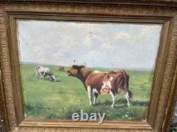 Tableau ancien huile sur toile vaches au pré signé de Lavigne