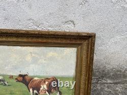 Tableau ancien huile sur toile vaches au pré signé de Lavigne
