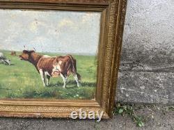 Tableau ancien huile sur toile vaches au pré signé de Lavigne