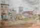 Tableau ancien, huile sur toile, village proven&ccedil;ale et campanile