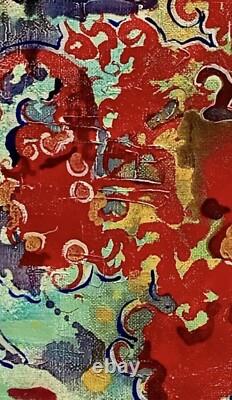 Tableau ancien huile toile composition abstraite moderne signé Orisio