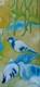 Tableau ancien huile toile paysage enfant jouant avec des pigeons dans un parc
