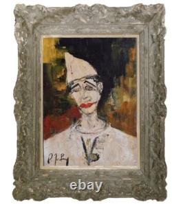 Tableau ancien huile toile scène de genre portrait Clown triste fauvisme Fabry