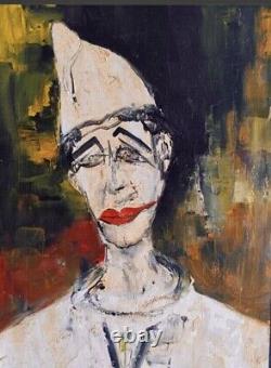 Tableau ancien huile toile scène de genre portrait Clown triste fauvisme Fabry