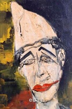 Tableau ancien huile toile scène de genre portrait Clown triste fauvisme Fabry