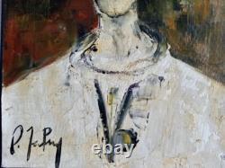 Tableau ancien huile toile scène de genre portrait Clown triste fauvisme Fabry