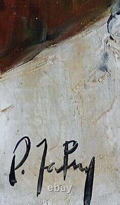 Tableau ancien huile toile scène de genre portrait Clown triste fauvisme Fabry