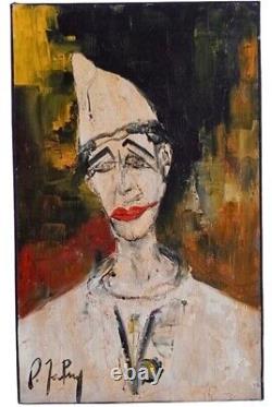 Tableau ancien huile toile scène de genre portrait Clown triste fauvisme Fabry