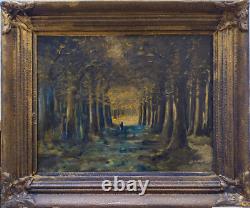 Tableau ancien, impresionniste Paysage allée de platanes huile 40x30 cm