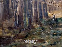 Tableau ancien, impresionniste Paysage allée de platanes huile 40x30 cm