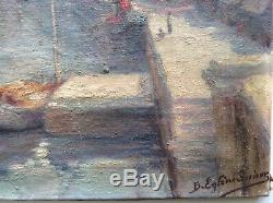 Tableau ancien impressionniste EGLENE SURIEUX Marine Bateaux Les Martigues Huile