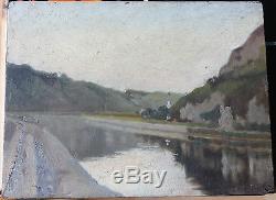 Tableau ancien impressionniste Paysage fluvial Anonyme Superbe