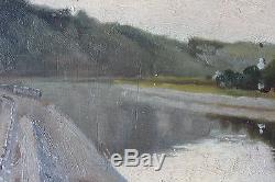 Tableau ancien impressionniste Paysage fluvial Anonyme Superbe
