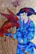 Tableau ancien laque dorure fixé / verre dresseur fauconnier signé Michel Zeller