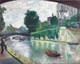 Tableau ancien les quais de Seine anim&eacute; Paris Notre-Dame pont Style Lucien Genin