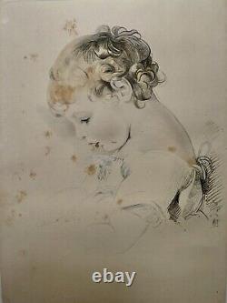 Tableau ancien lithographie portrait jeune fille THOMAS LAWRENCE Old Master