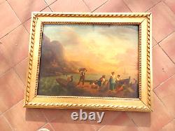 Tableau ancien marine bord de mer fin XVIIIeme 18eme cadre d epoque louis XVI