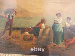 Tableau ancien marine bord de mer fin XVIIIeme 18eme cadre d epoque louis XVI