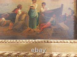Tableau ancien marine bord de mer fin XVIIIeme 18eme cadre d epoque louis XVI
