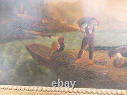 Tableau ancien marine bord de mer fin XVIIIeme 18eme cadre d epoque louis XVI